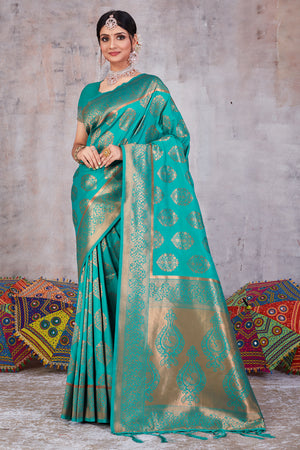Teal Green Banarasi Saree