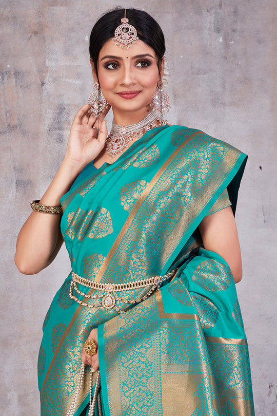 Teal Green Banarasi Saree