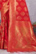 Cherry Red Banarasi Saree