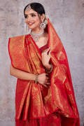 Cherry Red Banarasi Saree