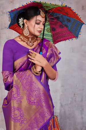 Grepe Violet Banarasi Saree