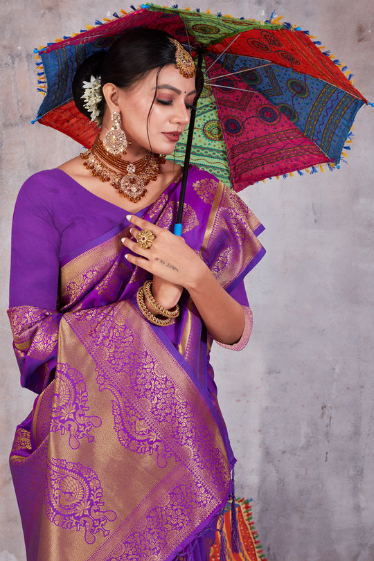 Grepe Violet Banarasi Saree