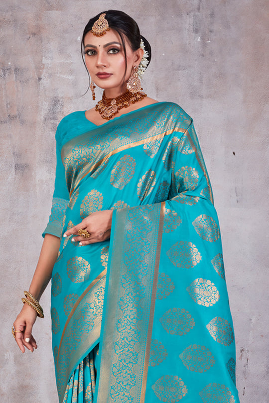 Ocean Blue Banarasi Saree