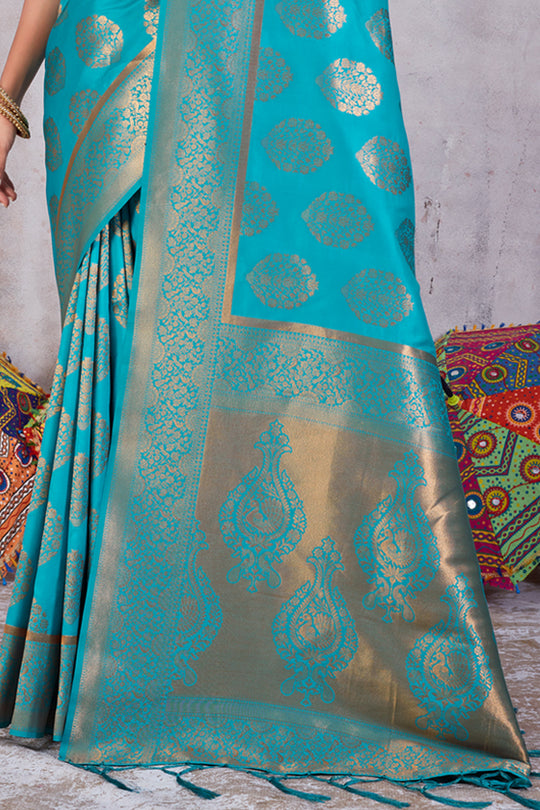 Ocean Blue Banarasi Saree