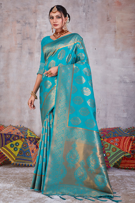 Ocean Blue Banarasi Saree