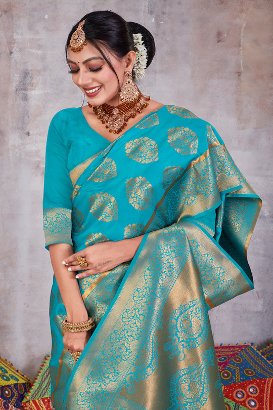 Ocean Blue Banarasi Saree