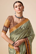 Green Tussar Silk Saree With Blouse Piece