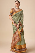 Green Tussar Silk Saree With Blouse Piece