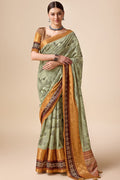 Green Tussar Silk Saree With Blouse Piece