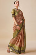 Green Tussar Silk Saree With Blouse Piece