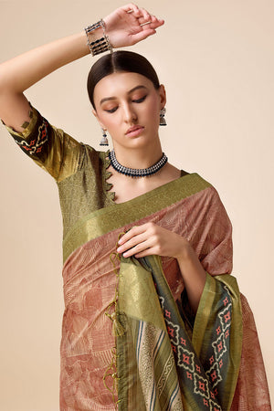 Green Tussar Silk Saree With Blouse Piece