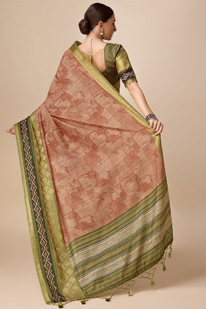 Green Tussar Silk Saree With Blouse Piece