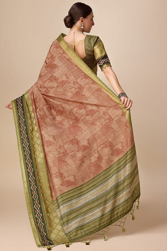 Green Tussar Silk Saree With Blouse Piece