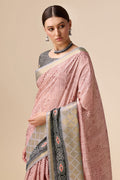 Peach Tussar Silk Saree With Blouse Piece