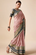 Peach Tussar Silk Saree With Blouse Piece