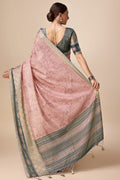 Peach Tussar Silk Saree With Blouse Piece