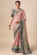 Peach Tussar Silk Saree With Blouse Piece