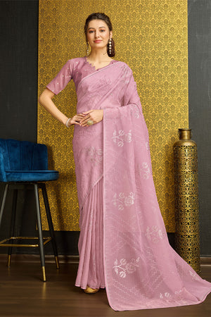Violet Silk  Floral Woven Design Saree
