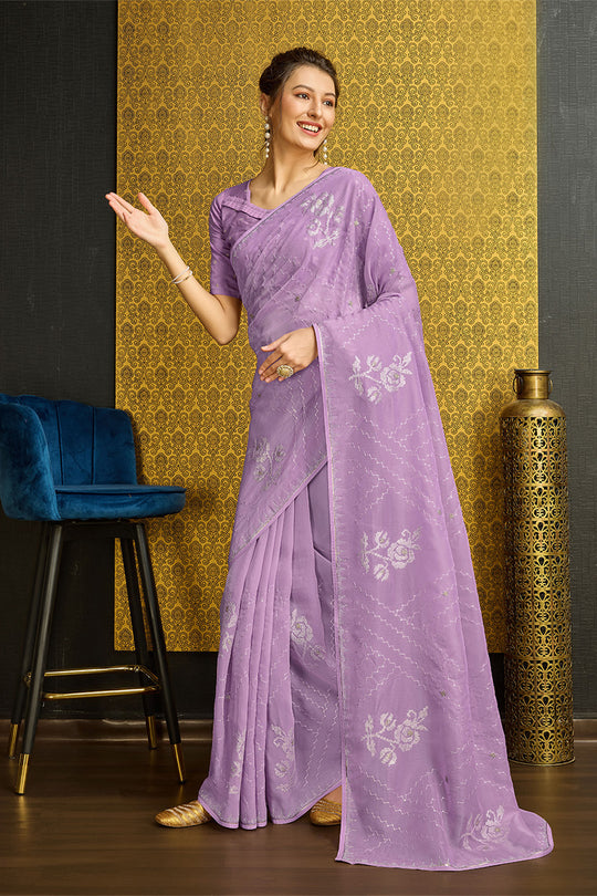 Purple Silk  Floral Woven Design Saree