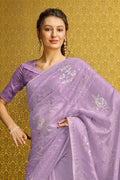 Purple Silk  Floral Woven Design Saree