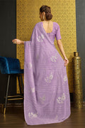 Purple Silk  Floral Woven Design Saree