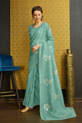 Teal Silk  Ethnic Motifs Saree
