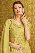 Yellow Silk  Floral Embroidered Saree