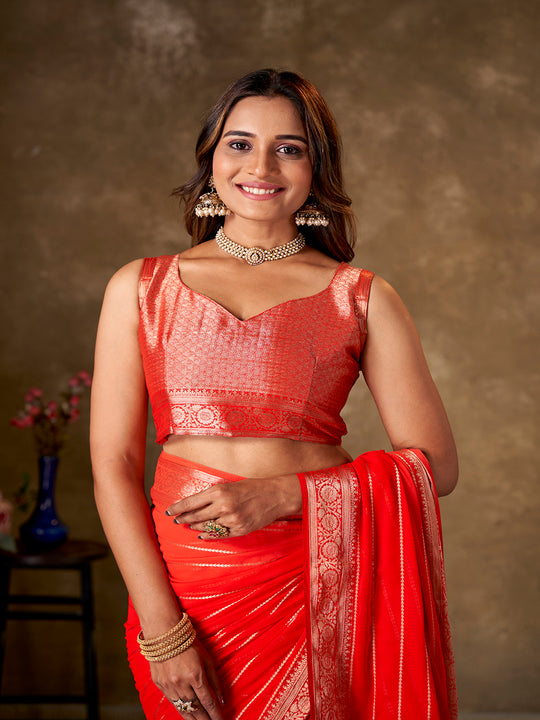 Georgette Banarasi Silk Saree With Blouse Piece