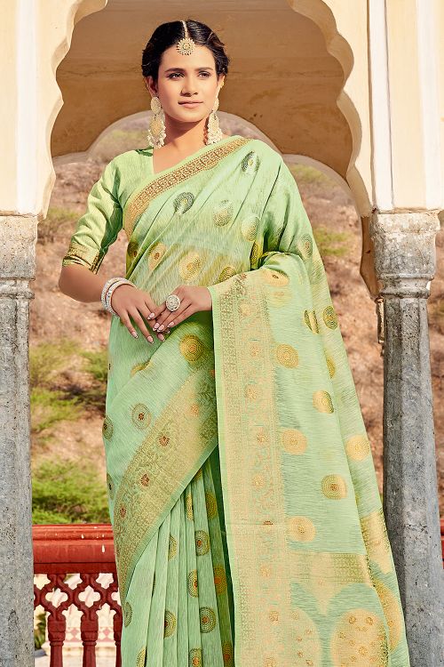 Olive Green Linen Blend Saree