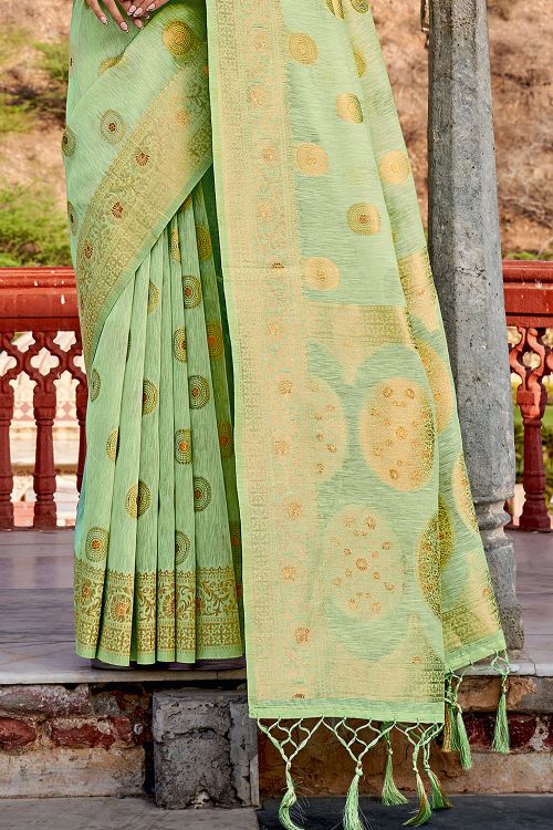 Olive Green Linen Blend Saree