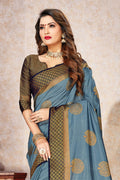 Grey Nylon Silk Saree With Blouse Piece