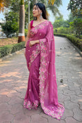 Pink Georgette Saree with Pink Blouse Piece