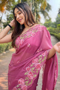 Pink Georgette Saree with Pink Blouse Piece