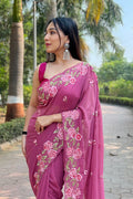 Pink Georgette Saree with Pink Blouse Piece