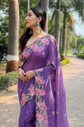 Violet Georgette Saree with Pink Blouse Piece