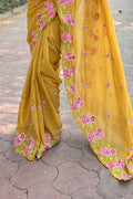 Yellow Georgette Saree with Pink Blouse Piece