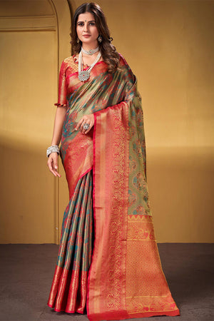 Golden Grey Dharmavaram Silk Saree