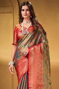 Golden Grey Dharmavaram Silk Saree