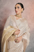 Cream Tissue Saree With Blouse Piece