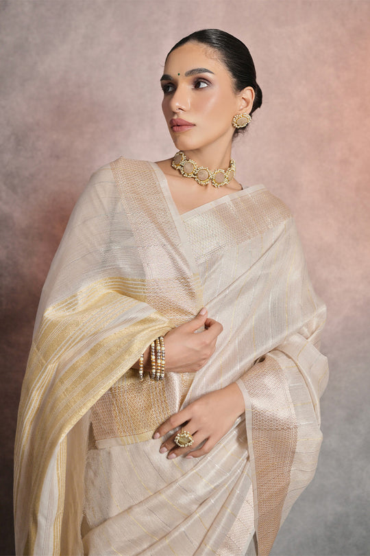 Cream Tissue Saree With Blouse Piece