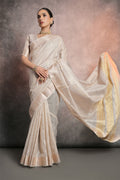 Cream Tissue Saree With Blouse Piece