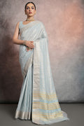 Teal Tissue Saree With Blouse Piece