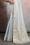 Teal Tissue Saree With Blouse Piece
