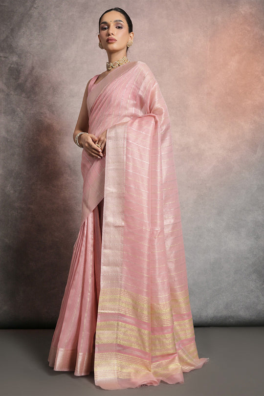 Pink Tissue Saree With Blouse Piece