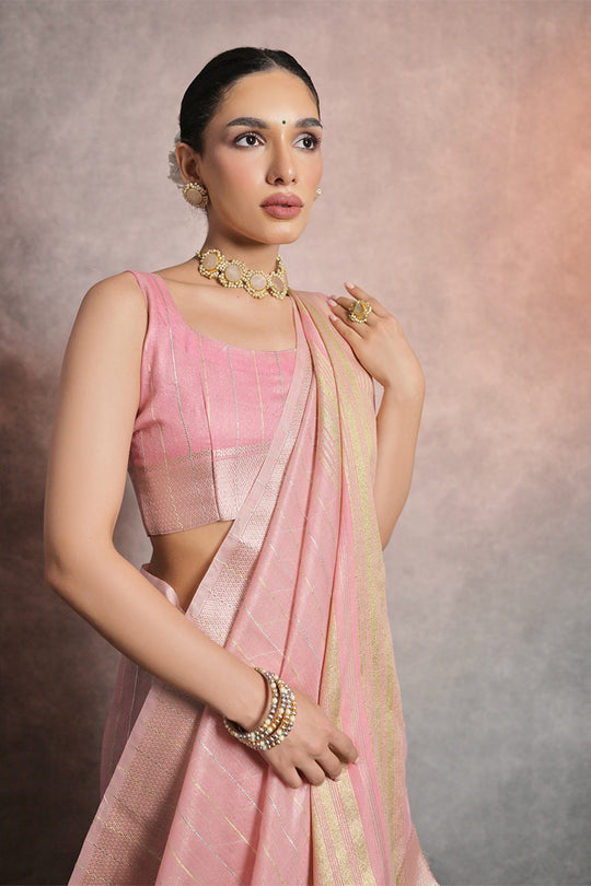Pink Tissue Saree With Blouse Piece