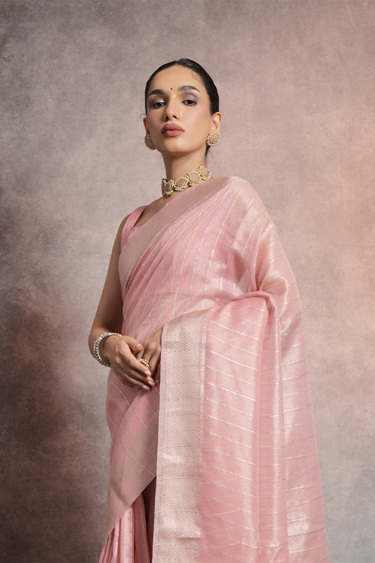Pink Tissue Saree With Blouse Piece