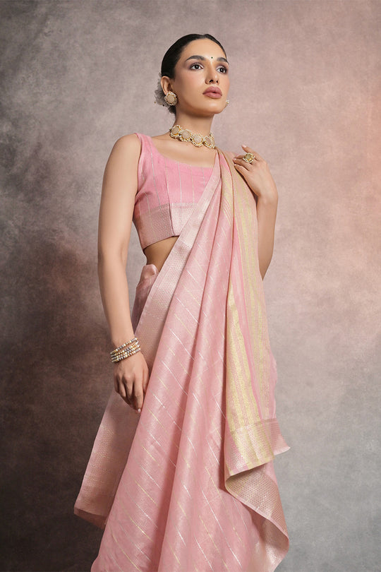 Pink Tissue Saree With Blouse Piece