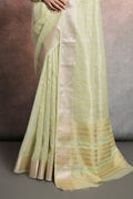 Green Tissue Saree With Blouse Piece