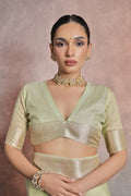 Green Tissue Saree With Blouse Piece
