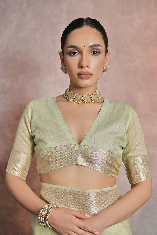 Green Tissue Saree With Blouse Piece